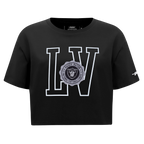 NFL LAS VEGAS RAIDERS CREST EMBLEM T-SHIRT EN JERSEY SIMPLE À COUPE CARRÉE POUR FEMME (NOIR)