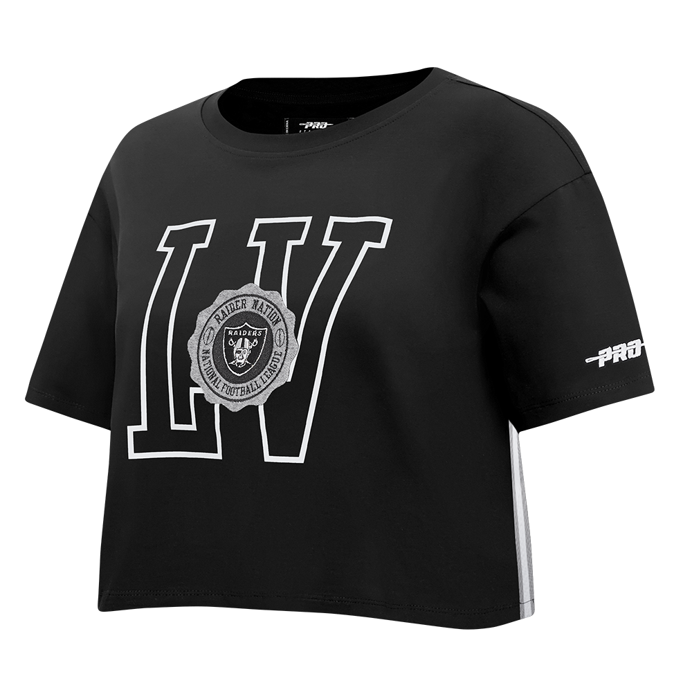 NFL LAS VEGAS RAIDERS CREST EMBLEM T-SHIRT EN JERSEY SIMPLE À COUPE CARRÉE POUR FEMME (NOIR)