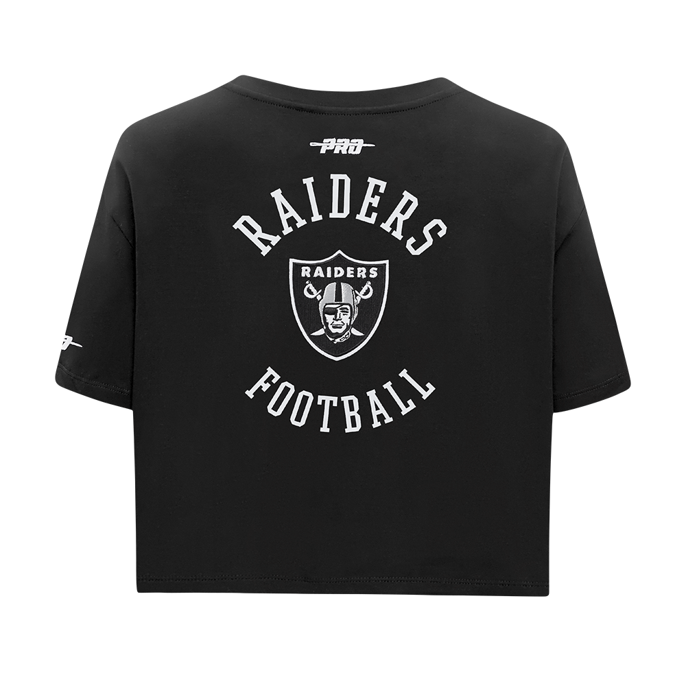 NFL LAS VEGAS RAIDERS CREST EMBLEM T-SHIRT EN JERSEY SIMPLE À COUPE CARRÉE POUR FEMME (NOIR)
