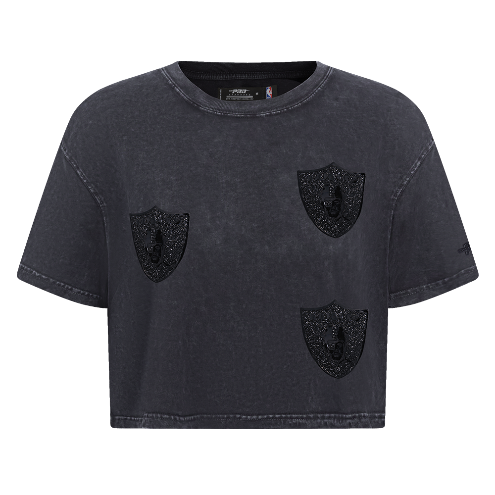 NFL LAS VEGAS RAIDERS WASHED CRYSTALLINE T-SHIRT À COUPE CARRÉE DÉLAVÉ À L'ENZYME POUR FEMME (NOIR DÉLAVÉ)