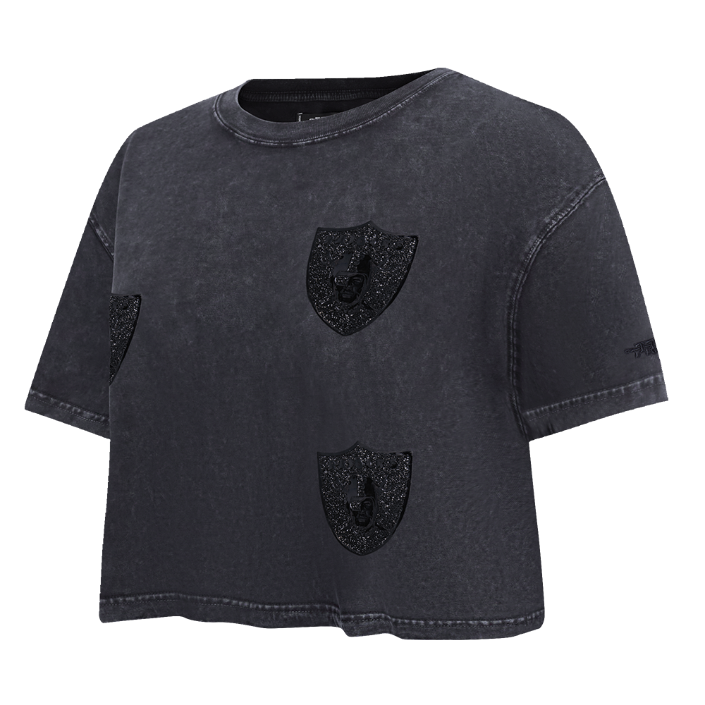 NFL LAS VEGAS RAIDERS WASHED CRYSTALLINE T-SHIRT À COUPE CARRÉE DÉLAVÉ À L'ENZYME POUR FEMME (NOIR DÉLAVÉ)