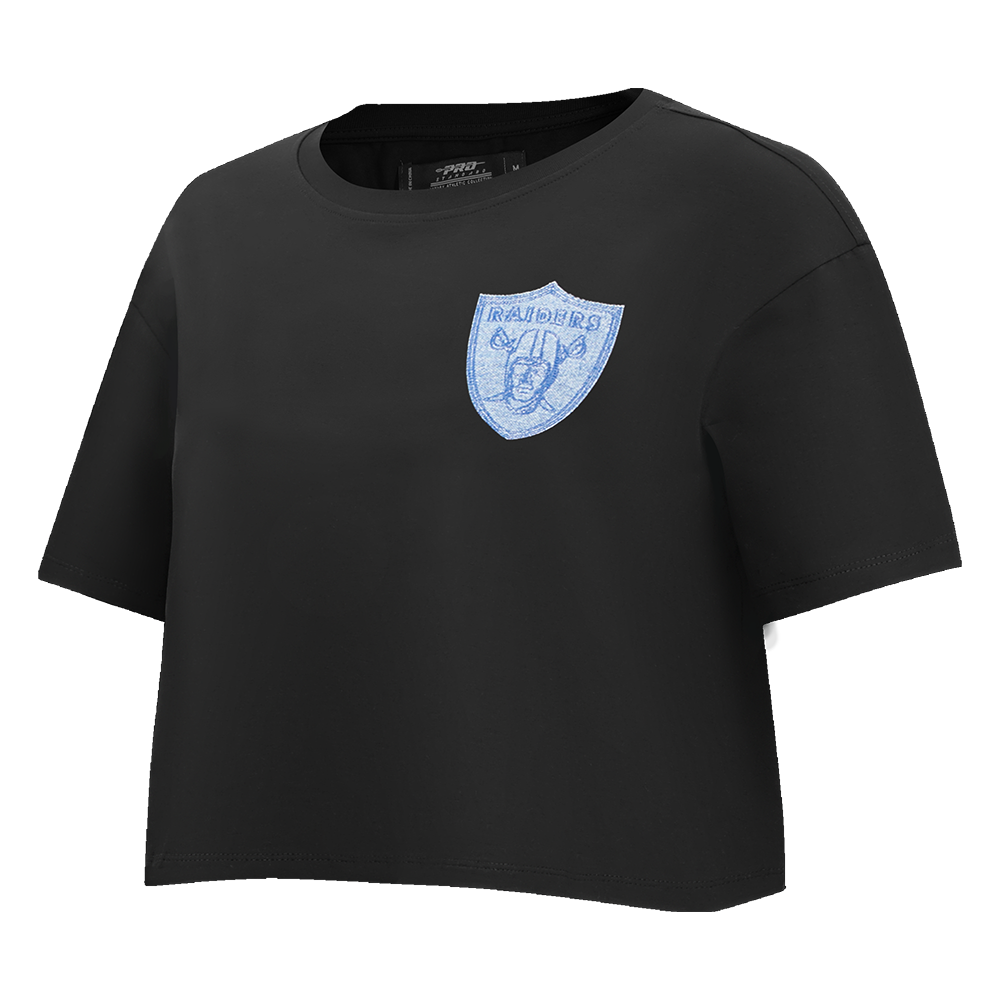 NFL LAS VEGAS RAIDERS VARSITY BLUES WOMEN'S BOXY TEE (BLACK)