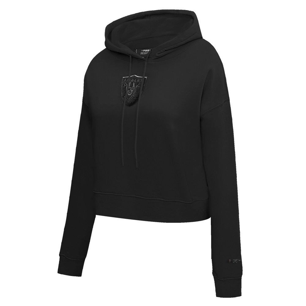 NFL OAKLAND RAIDERS TRIPLE BLACK WOMEN'S CROPPED PULLOVER HOODIE (TRIPLE BLACK)