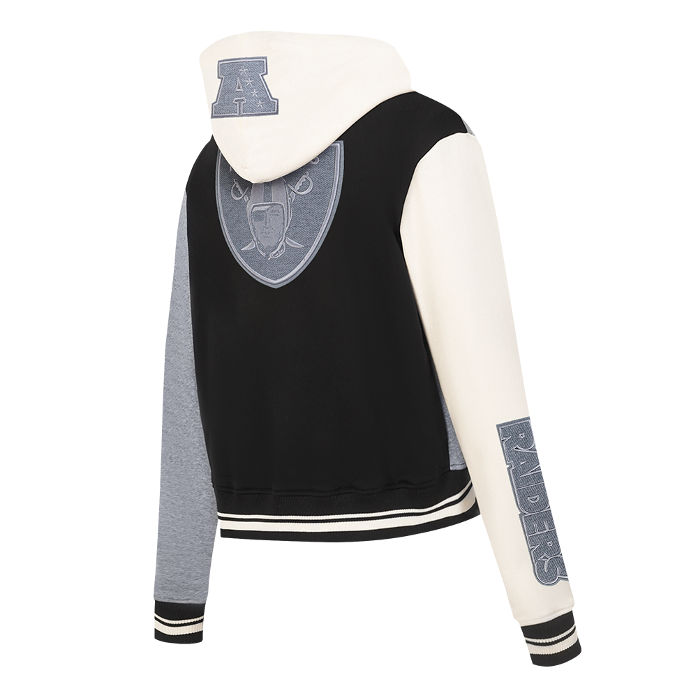 NFL LAS VEGAS RAIDERS REVERSE FRENCH TERRY CHANDAIL À CAPUCHON EN MOLLETON À GLISSIÈRE ET À BLOCS DE COULEUR POUR FEMME (NOIR/GRIS/COQUILLE D'ŒUF)