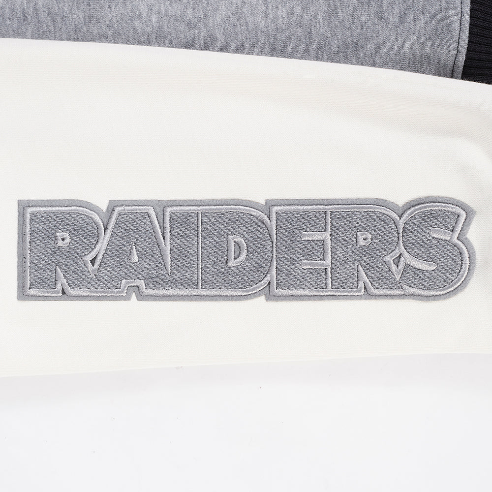 NFL LAS VEGAS RAIDERS REVERSE FRENCH TERRY CHANDAIL À CAPUCHON EN MOLLETON À GLISSIÈRE ET À BLOCS DE COULEUR POUR FEMME (NOIR/GRIS/COQUILLE D'ŒUF)