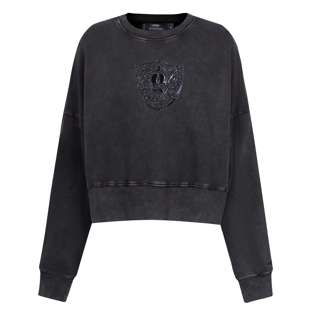 NFL LAS VEGAS RAIDERS WASHED CRYSTALLINE CHANDAIL À COL ROND EN MOLLETON FRANÇAIS DÉLAVÉ À L'ENZYME POUR FEMME (NOIR DÉLAVÉ)