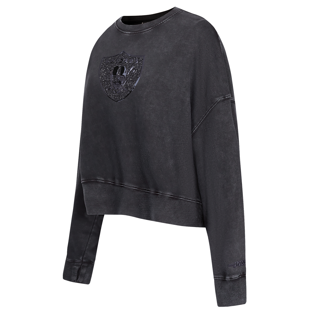NFL LAS VEGAS RAIDERS WASHED CRYSTALLINE CHANDAIL À COL ROND EN MOLLETON FRANÇAIS DÉLAVÉ À L'ENZYME POUR FEMME (NOIR DÉLAVÉ)