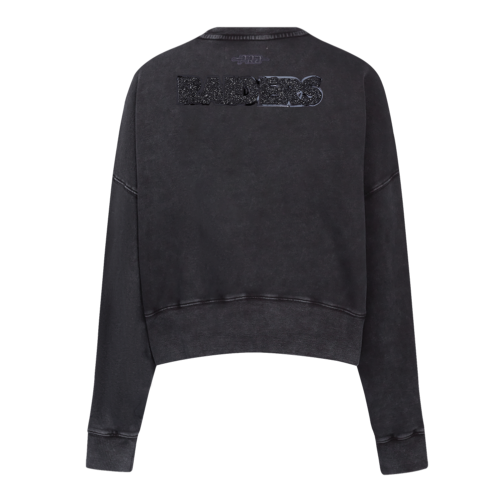 NFL LAS VEGAS RAIDERS WASHED CRYSTALLINE CHANDAIL À COL ROND EN MOLLETON FRANÇAIS DÉLAVÉ À L'ENZYME POUR FEMME (NOIR DÉLAVÉ)