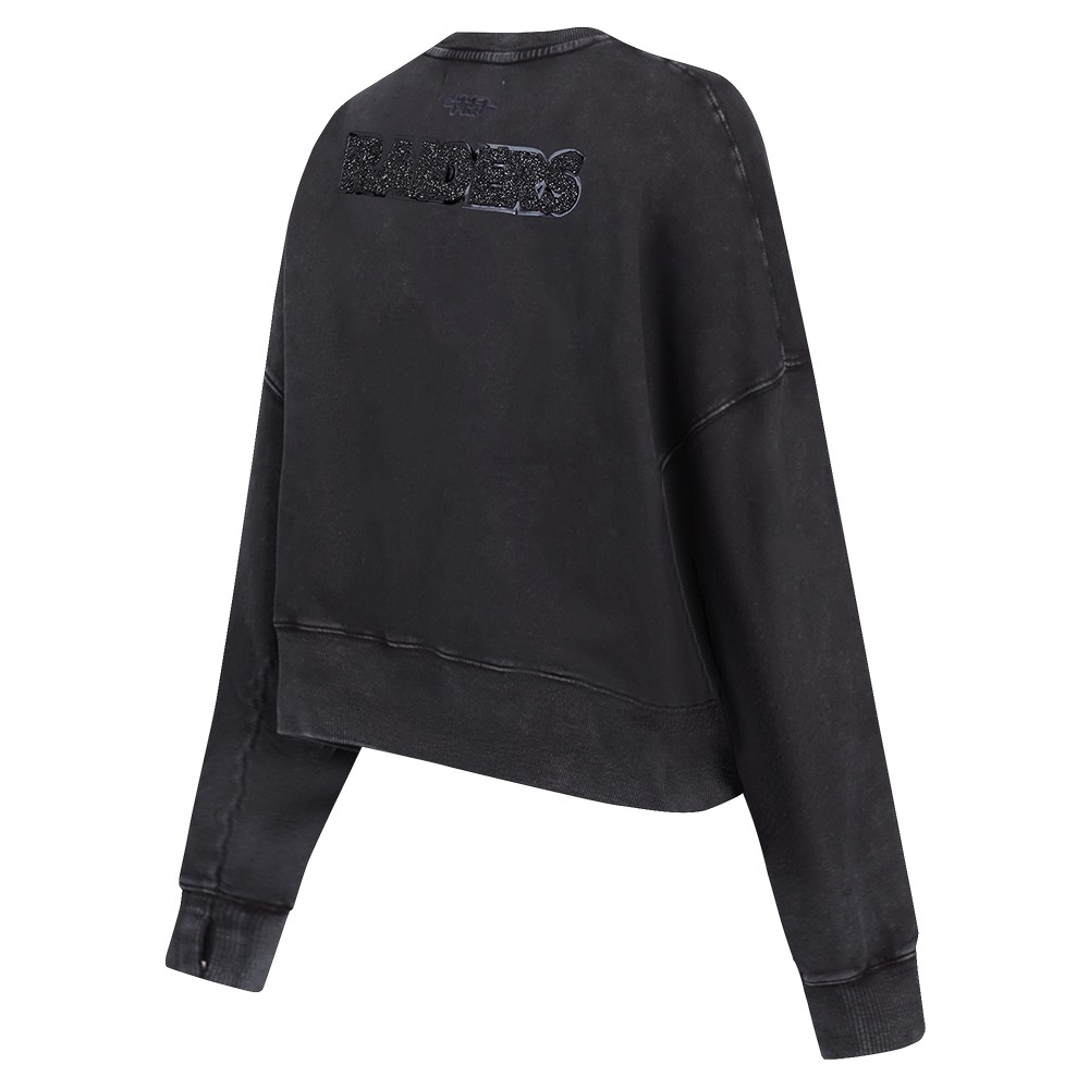 NFL LAS VEGAS RAIDERS WASHED CRYSTALLINE CHANDAIL À COL ROND EN MOLLETON FRANÇAIS DÉLAVÉ À L'ENZYME POUR FEMME (NOIR DÉLAVÉ)