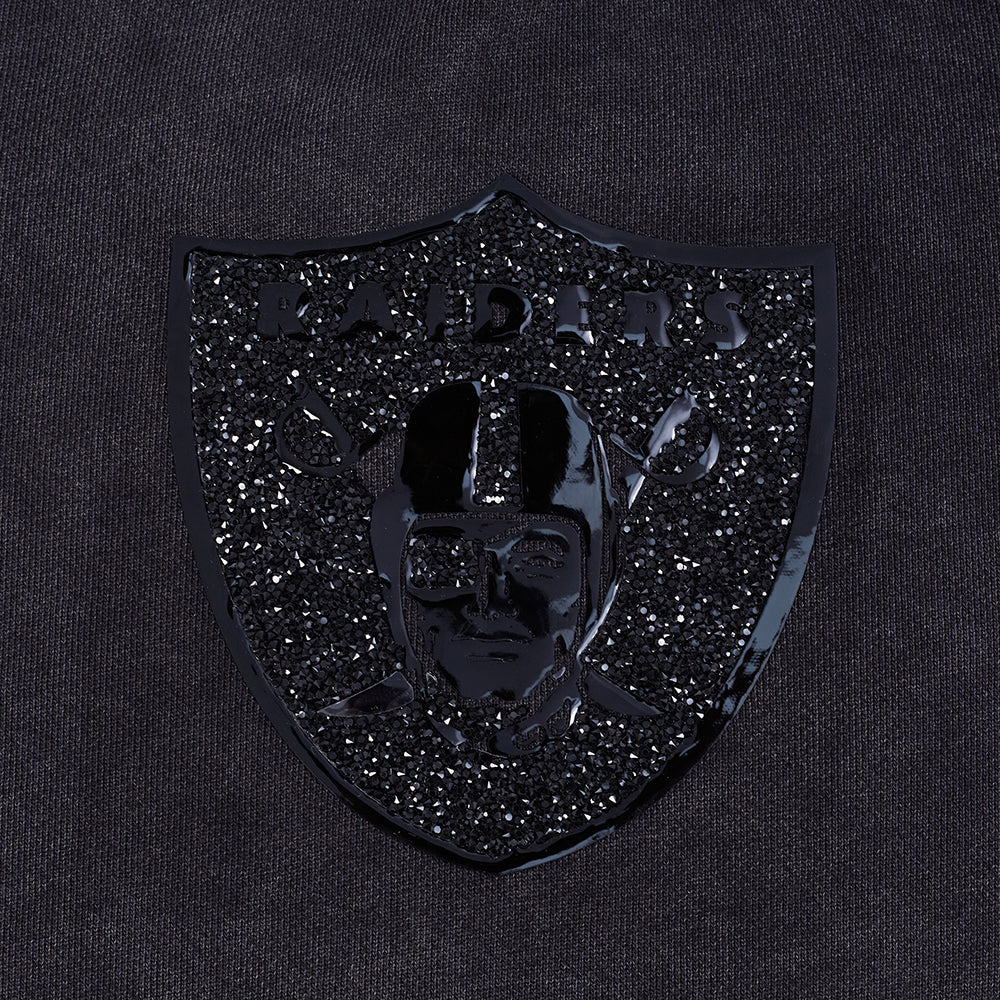 NFL LAS VEGAS RAIDERS WASHED CRYSTALLINE CHANDAIL À COL ROND EN MOLLETON FRANÇAIS DÉLAVÉ À L'ENZYME POUR FEMME (NOIR DÉLAVÉ)