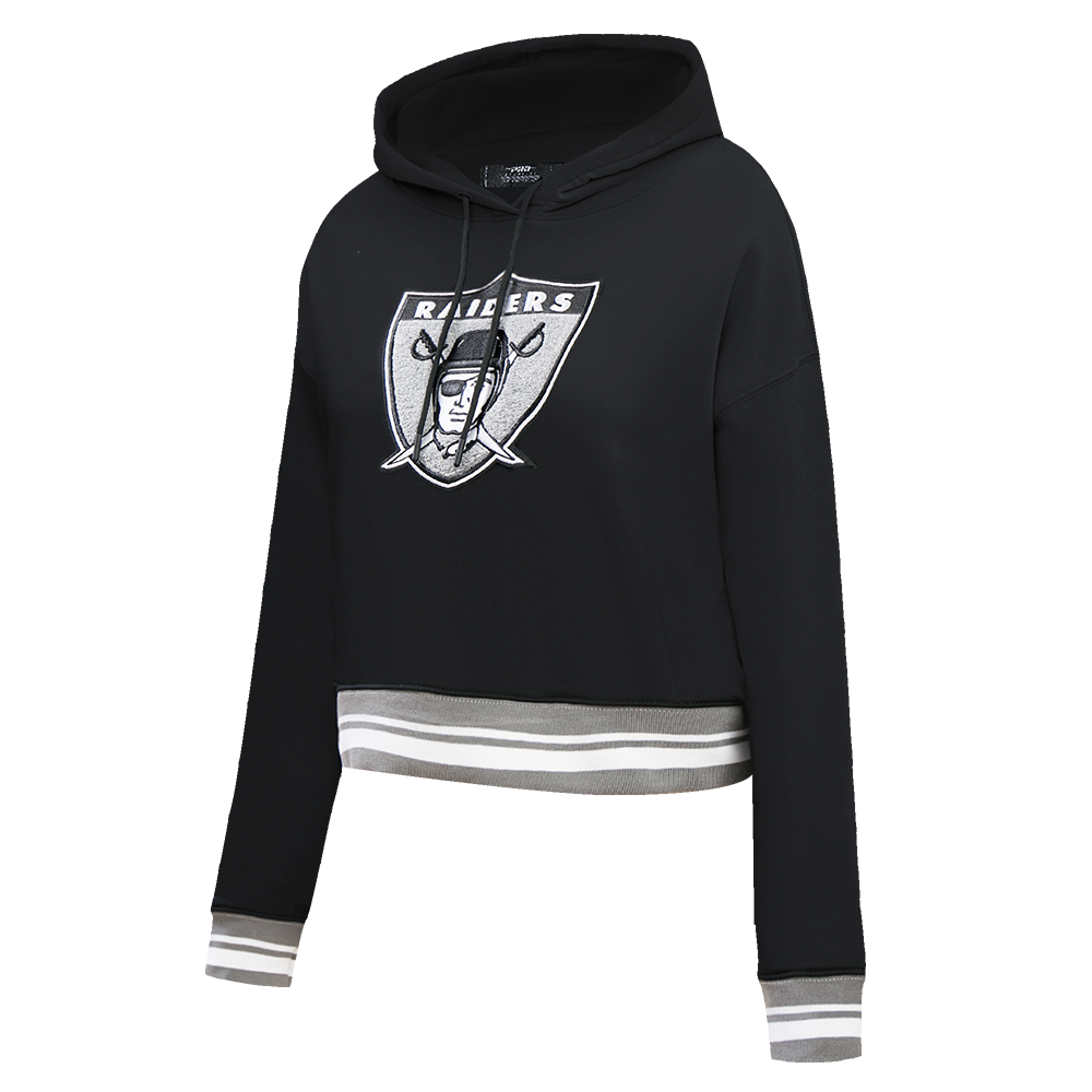 NFL OAKLAND RAIDERS RETRO CLASSIC WOMEN'S CROPPED PULLOVER HOODIE (BLACK/GREY)
