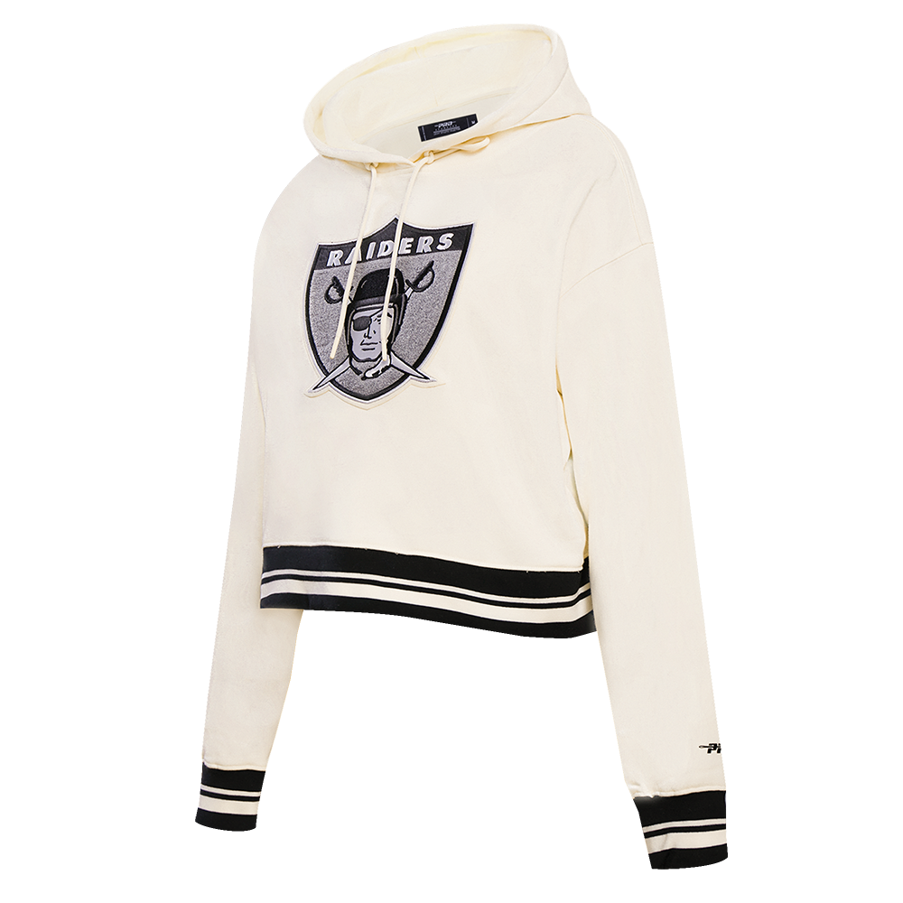 NFL OAKLAND RAIDERS RETRO CLASSIC WOMEN'S CROPPED PULLOVER HOODIE (EGGSHELL/ BLACK)