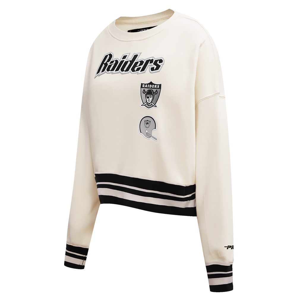 Pull à col rond rétro classique NFL Oakland Raiders pour femme (coquille d'œuf/noir)