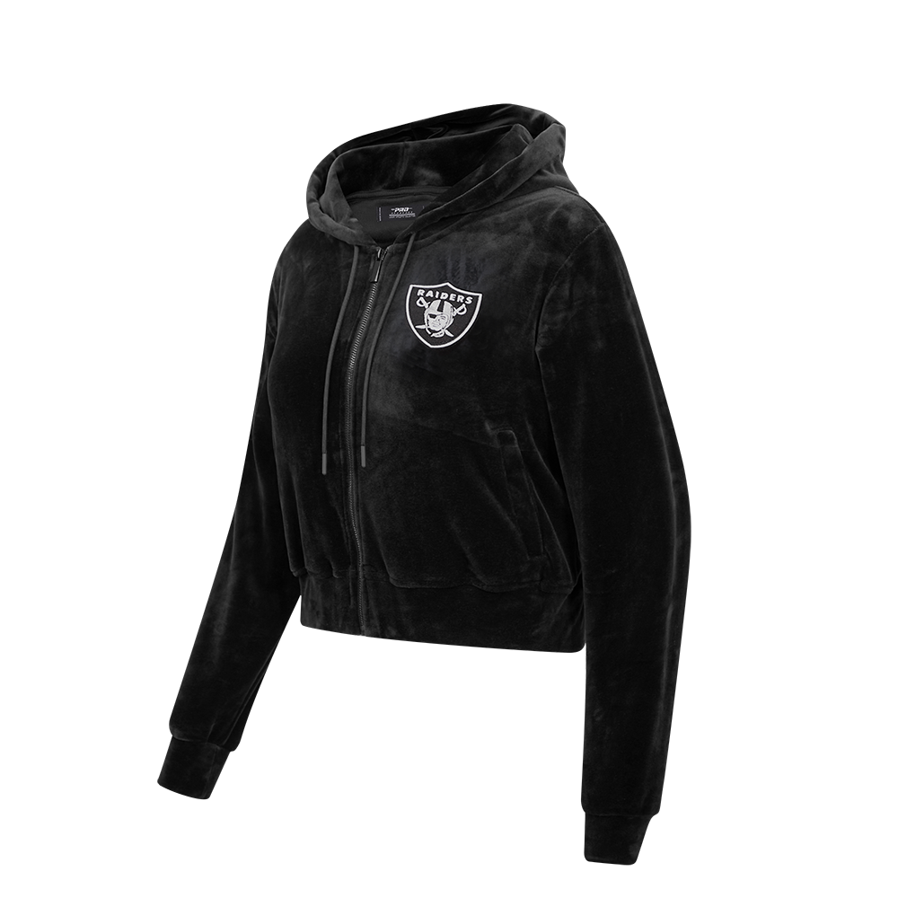 NFL LAS VEGAS RAIDERS CLASSIC WOMEN'S VELOUR FULL ZIP PULLOVER HOODIE (BLACK)
