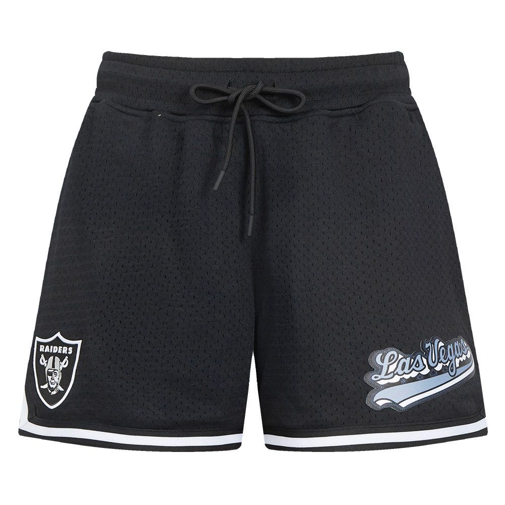 NFL LAS VEGAS RAIDERS SCRIPT TAIL WOMEN'S MESH TAPE SHORT (BLACK)