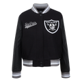 NFL LAS VEGAS RAIDERS SCRIPT TAIL WOMEN'S WOOL VARSITY JACKET (BLACK/GRAY)
