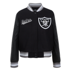 NFL LAS VEGAS RAIDERS SCRIPT TAIL WOMEN'S WOOL VARSITY JACKET (BLACK/GRAY)