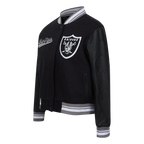 NFL LAS VEGAS RAIDERS SCRIPT TAIL WOMEN'S WOOL VARSITY JACKET (BLACK/GRAY)
