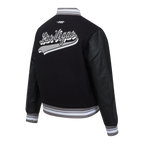 NFL LAS VEGAS RAIDERS SCRIPT TAIL WOMEN'S WOOL VARSITY JACKET (BLACK/GRAY)