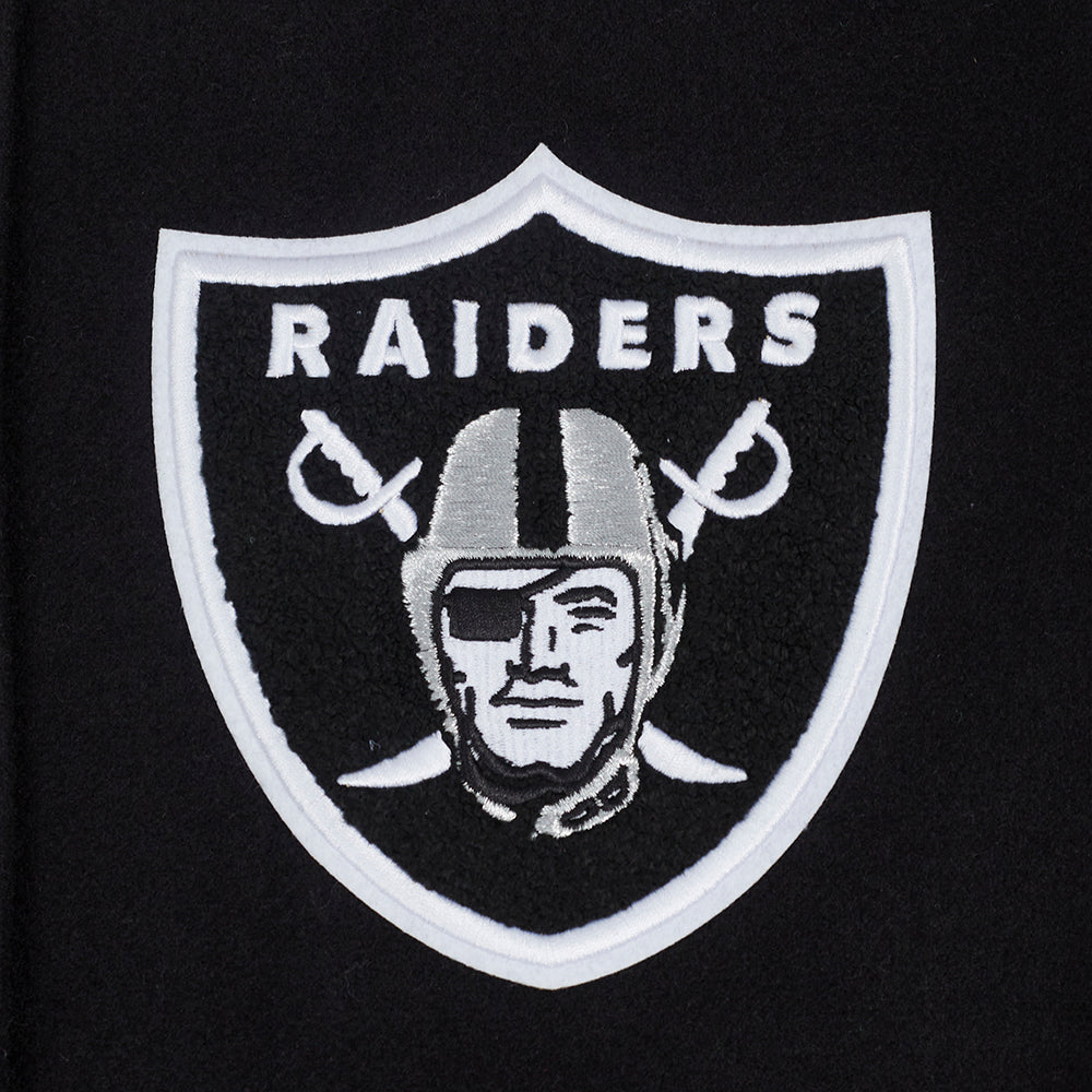NFL LAS VEGAS RAIDERS SCRIPT TAIL WOMEN'S WOOL VARSITY JACKET (BLACK/GRAY)