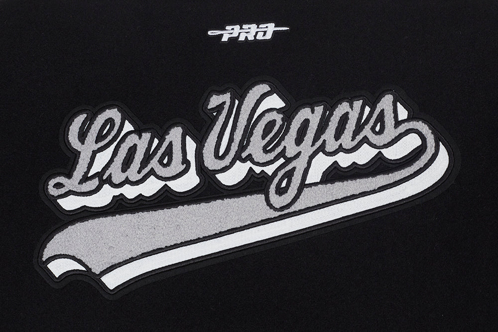 NFL LAS VEGAS RAIDERS SCRIPT TAIL WOMEN'S WOOL VARSITY JACKET (BLACK/GRAY)