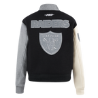 NFL LAS VEGAS RAIDERS REVERSE FRENCH TERRY BLOUSON COLLÉGIAL EN LAINE POUR FEMME (NOIR/GRIS/COQUILLE D'ŒUF)