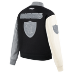 NFL LAS VEGAS RAIDERS REVERSE FRENCH TERRY BLOUSON COLLÉGIAL EN LAINE POUR FEMME (NOIR/GRIS/COQUILLE D'ŒUF)
