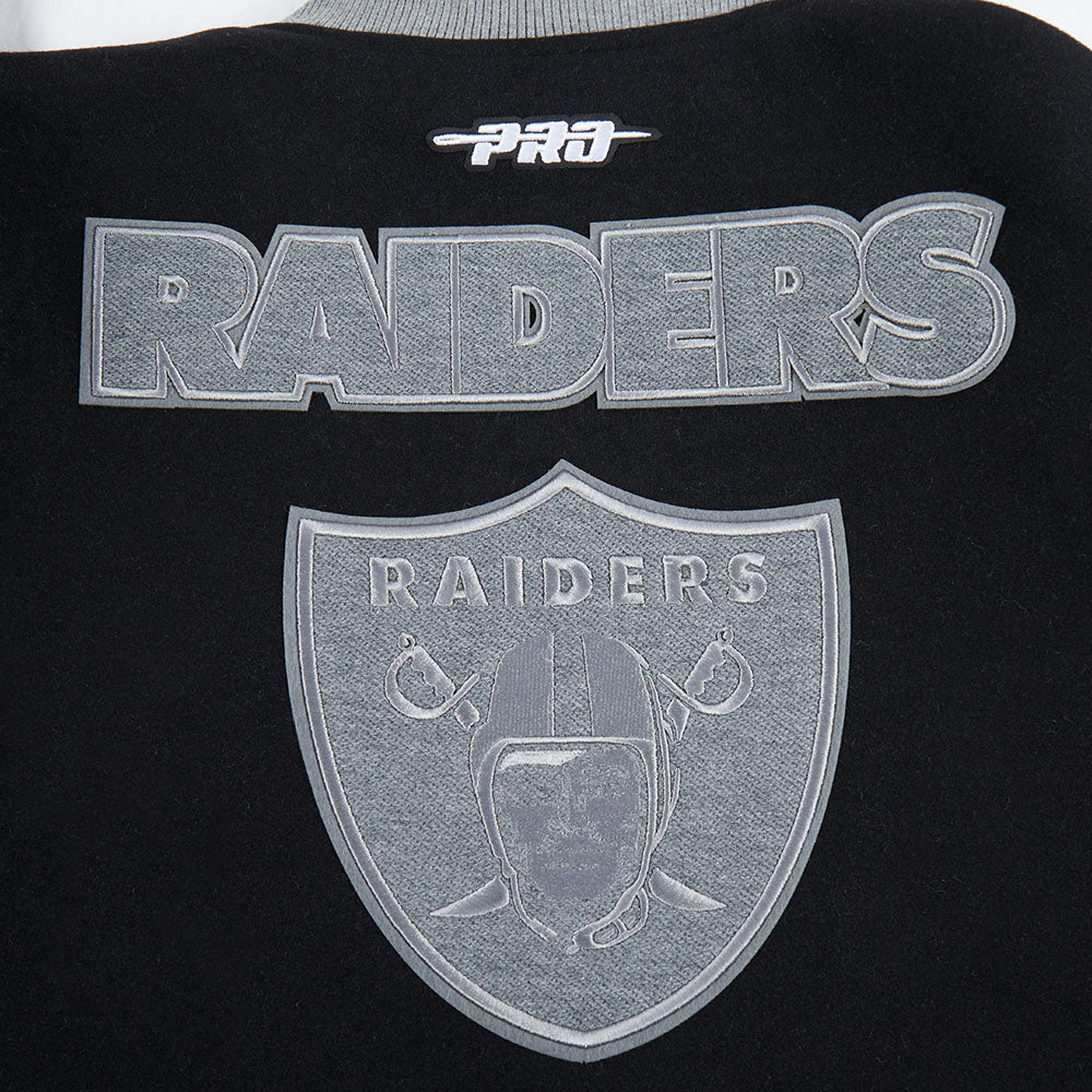 NFL LAS VEGAS RAIDERS REVERSE FRENCH TERRY BLOUSON COLLÉGIAL EN LAINE POUR FEMME (NOIR/GRIS/COQUILLE D'ŒUF)