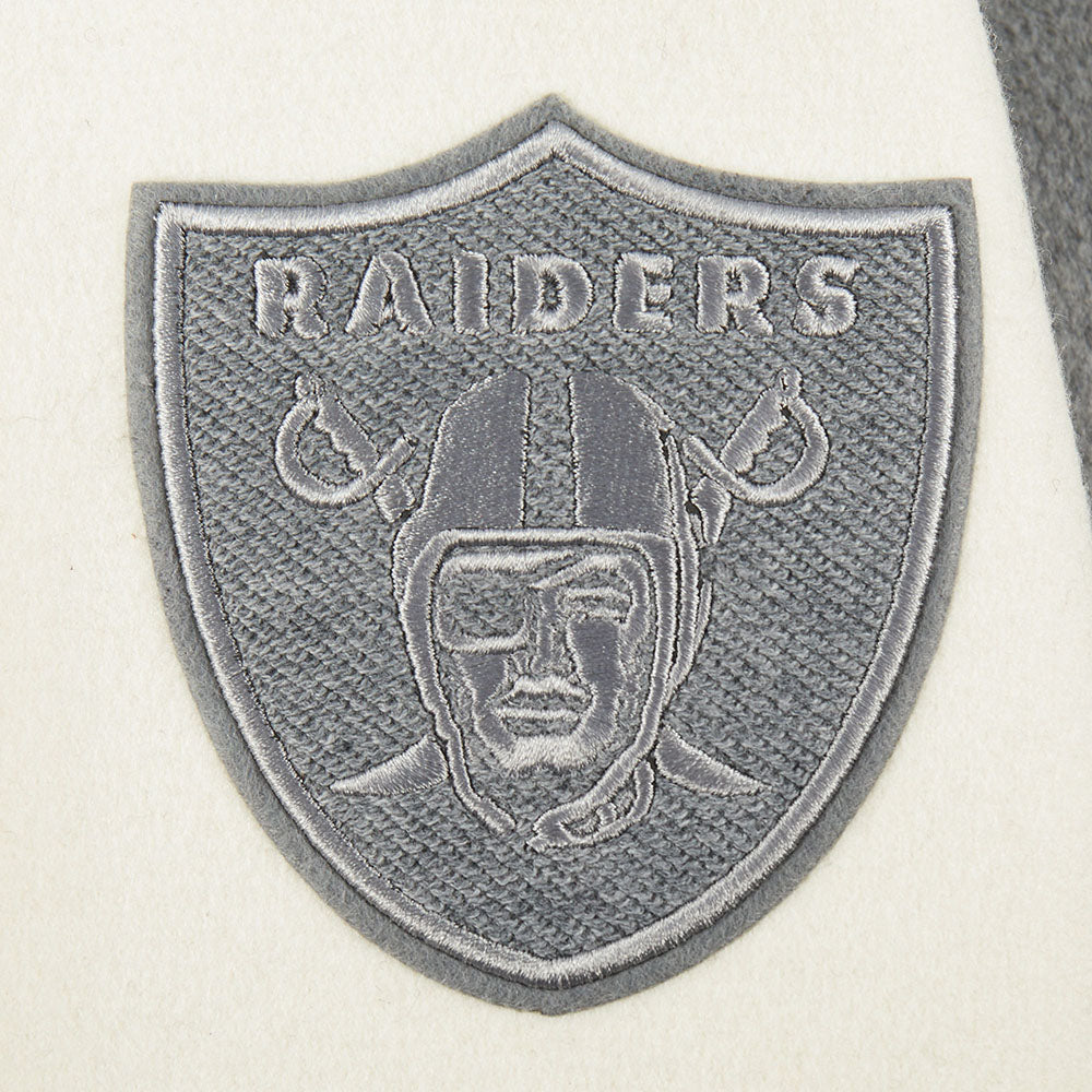 NFL LAS VEGAS RAIDERS REVERSE FRENCH TERRY BLOUSON COLLÉGIAL EN LAINE POUR FEMME (NOIR/GRIS/COQUILLE D'ŒUF)