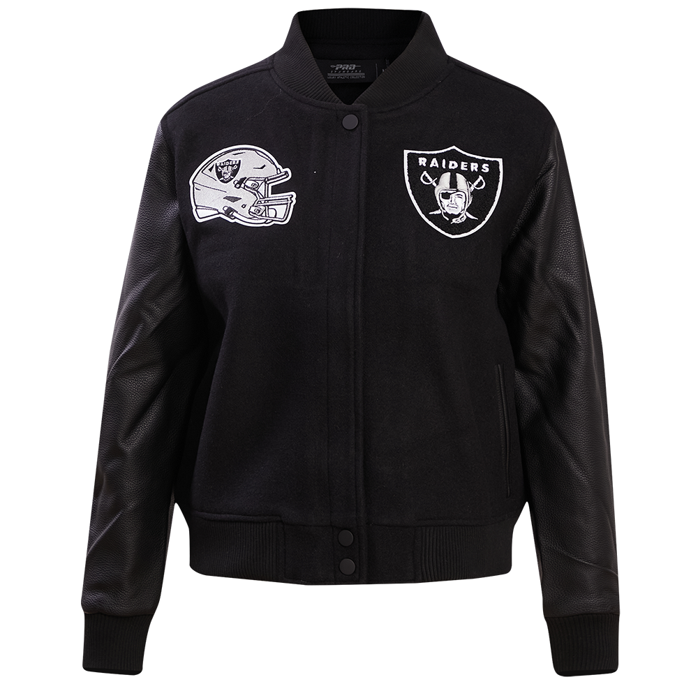 NFL LAS VEGAS RAIDERS CLASSIC BLOUSON COLLÉGIAL EN LAINE POUR FEMME (NOIR DE JAIS)