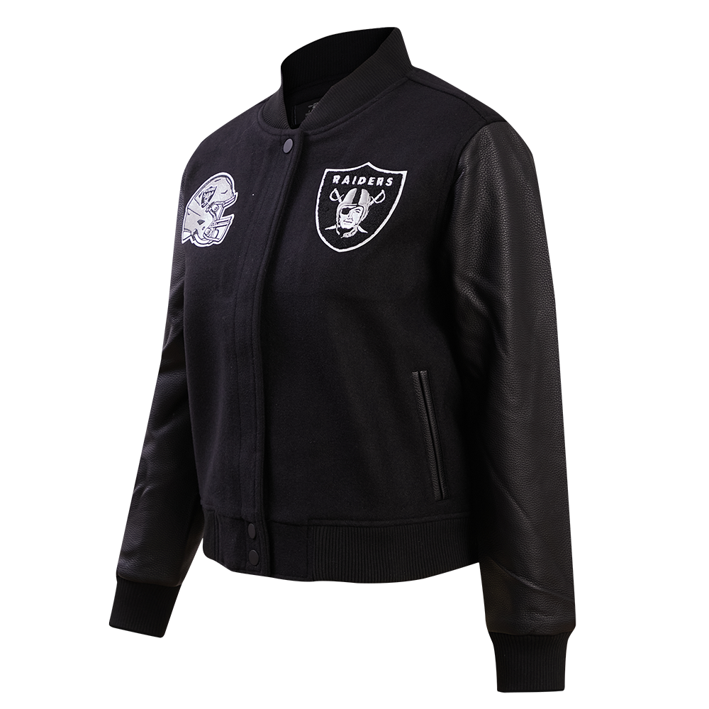NFL LAS VEGAS RAIDERS CLASSIC BLOUSON COLLÉGIAL EN LAINE POUR FEMME (NOIR DE JAIS)