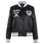 NFL OAKLAND RAIDERS RETRO CLASSIC WOMEN'S RIB SATIN JACKET (BLACK/GREY)