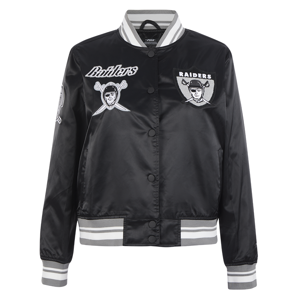 NFL OAKLAND RAIDERS RETRO CLASSIC WOMEN'S RIB SATIN JACKET (BLACK/GREY)