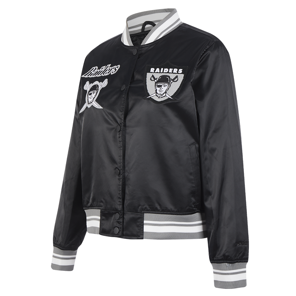NFL OAKLAND RAIDERS RETRO CLASSIC WOMEN'S RIB SATIN JACKET (BLACK/GREY)