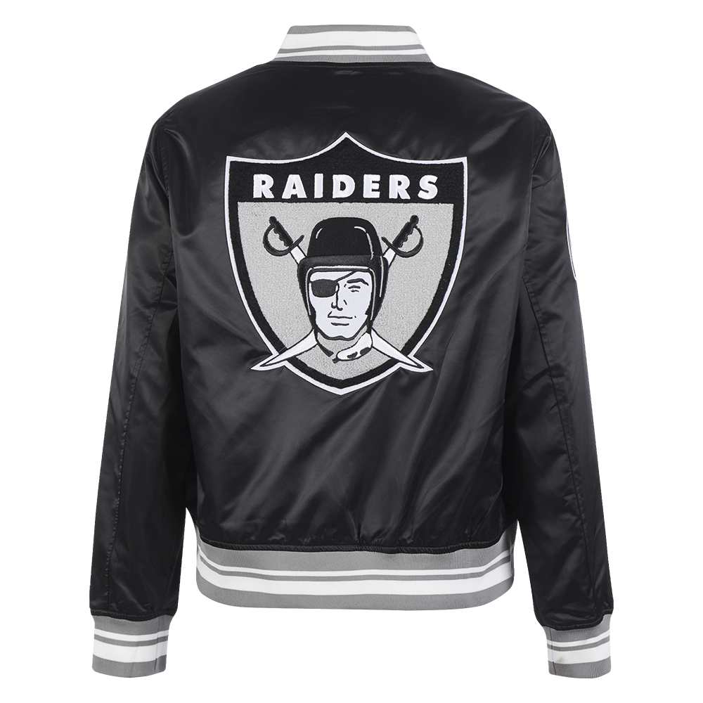 NFL OAKLAND RAIDERS RETRO CLASSIC WOMEN'S RIB SATIN JACKET (BLACK/GREY)