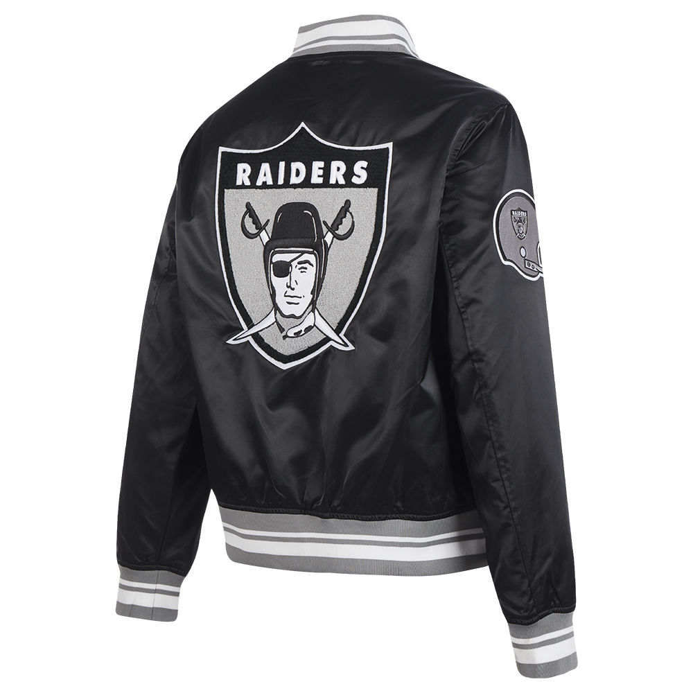 NFL OAKLAND RAIDERS RETRO CLASSIC WOMEN'S RIB SATIN JACKET (BLACK/GREY)