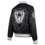 NFL OAKLAND RAIDERS RETRO CLASSIC WOMEN'S RIB SATIN JACKET (BLACK/GREY)