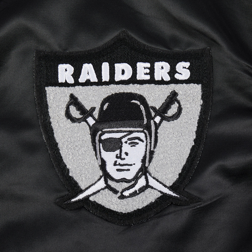 NFL OAKLAND RAIDERS RETRO CLASSIC WOMEN'S RIB SATIN JACKET (BLACK/GREY)