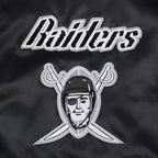 NFL OAKLAND RAIDERS RETRO CLASSIC WOMEN'S RIB SATIN JACKET (BLACK/GREY)
