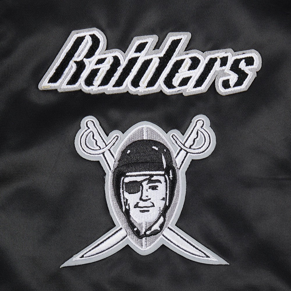 NFL OAKLAND RAIDERS RETRO CLASSIC WOMEN'S RIB SATIN JACKET (BLACK/GREY)