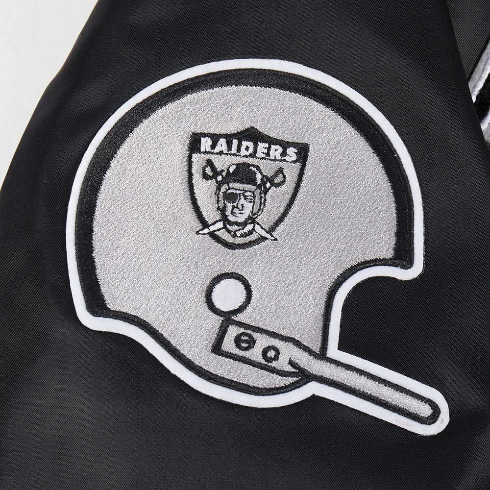 NFL OAKLAND RAIDERS RETRO CLASSIC WOMEN'S RIB SATIN JACKET (BLACK/GREY)
