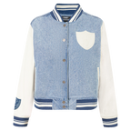NFL LAS VEGAS RAIDERS VARSITY BLUES WOMEN'S DENIM VARSITY JACKET (DENIM/LINEN)