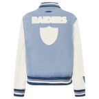 NFL LAS VEGAS RAIDERS VARSITY BLUES WOMEN'S DENIM VARSITY JACKET (DENIM/LINEN)