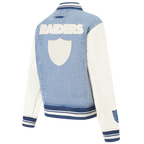 NFL LAS VEGAS RAIDERS VARSITY BLUES WOMEN'S DENIM VARSITY JACKET (DENIM/LINEN)