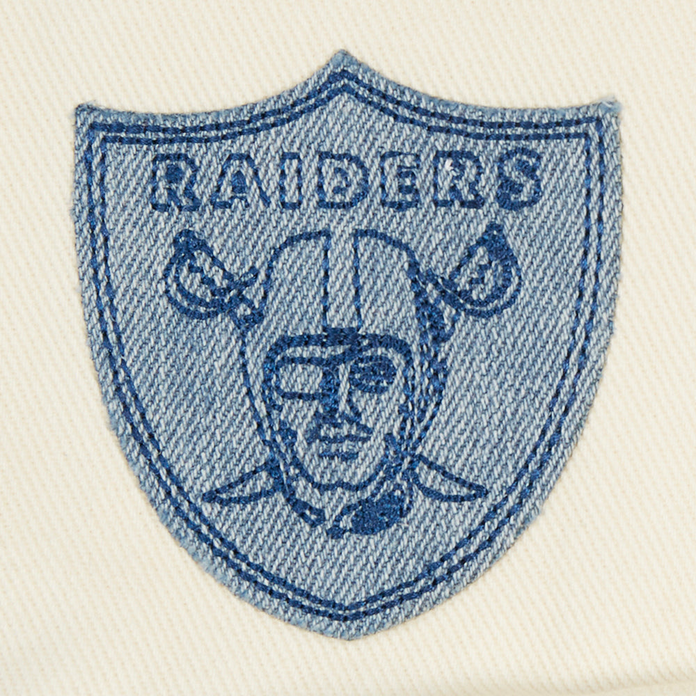 NFL LAS VEGAS RAIDERS VARSITY BLUES WOMEN'S DENIM VARSITY JACKET (DENIM/LINEN)