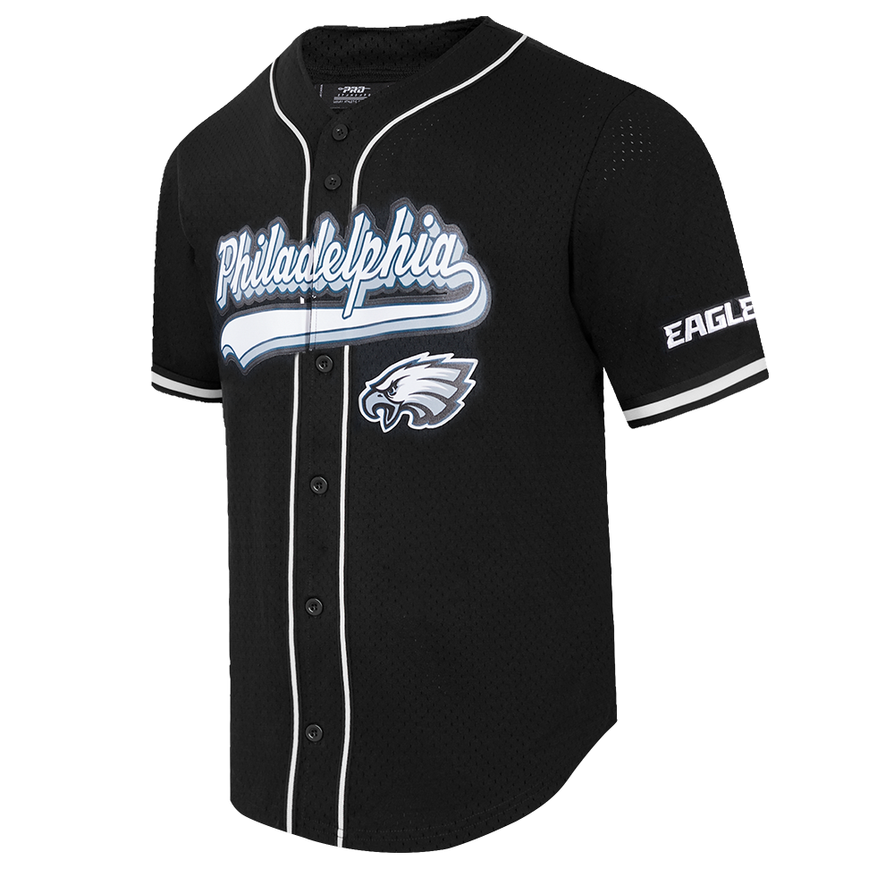 NFL PHILADELPHIA EAGLES SCRIPT TAIL MEN'S MESH BUTTON DOWN SHIRT (BLACK)
