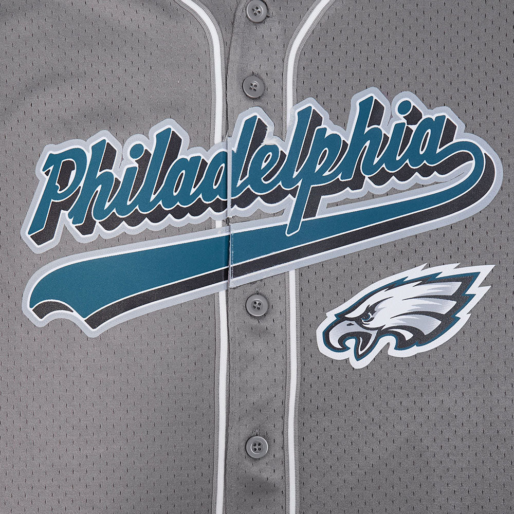 NFL PHILADELPHIA EAGLES SCRIPT TAIL CHEMISE BOUTONNÉE EN FILET POUR HOMME (GRIS)