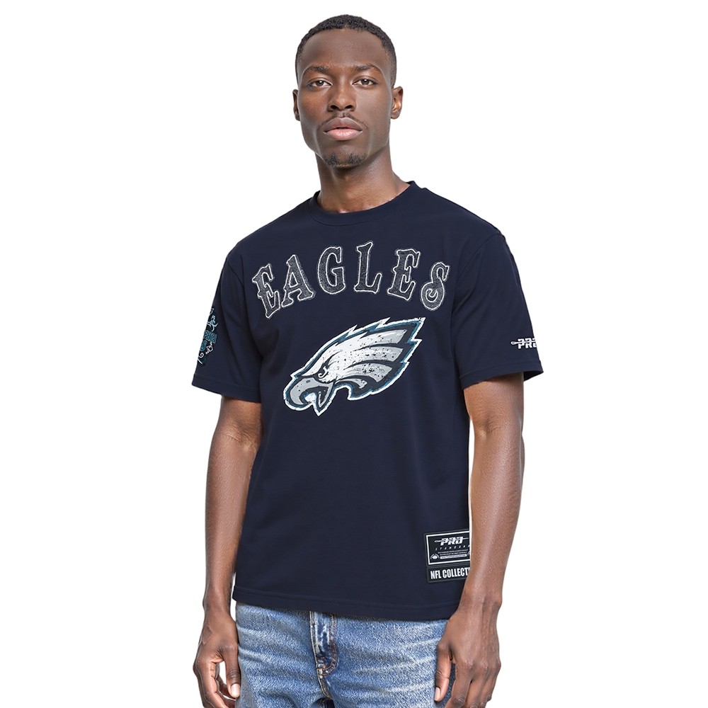 NFL PHILADELPHIA EAGLES REBEL ATHLETICS T-SHIRT EN JERSEY SIMPLE À LOGO EMPILÉ POUR HOMME (NOIR)