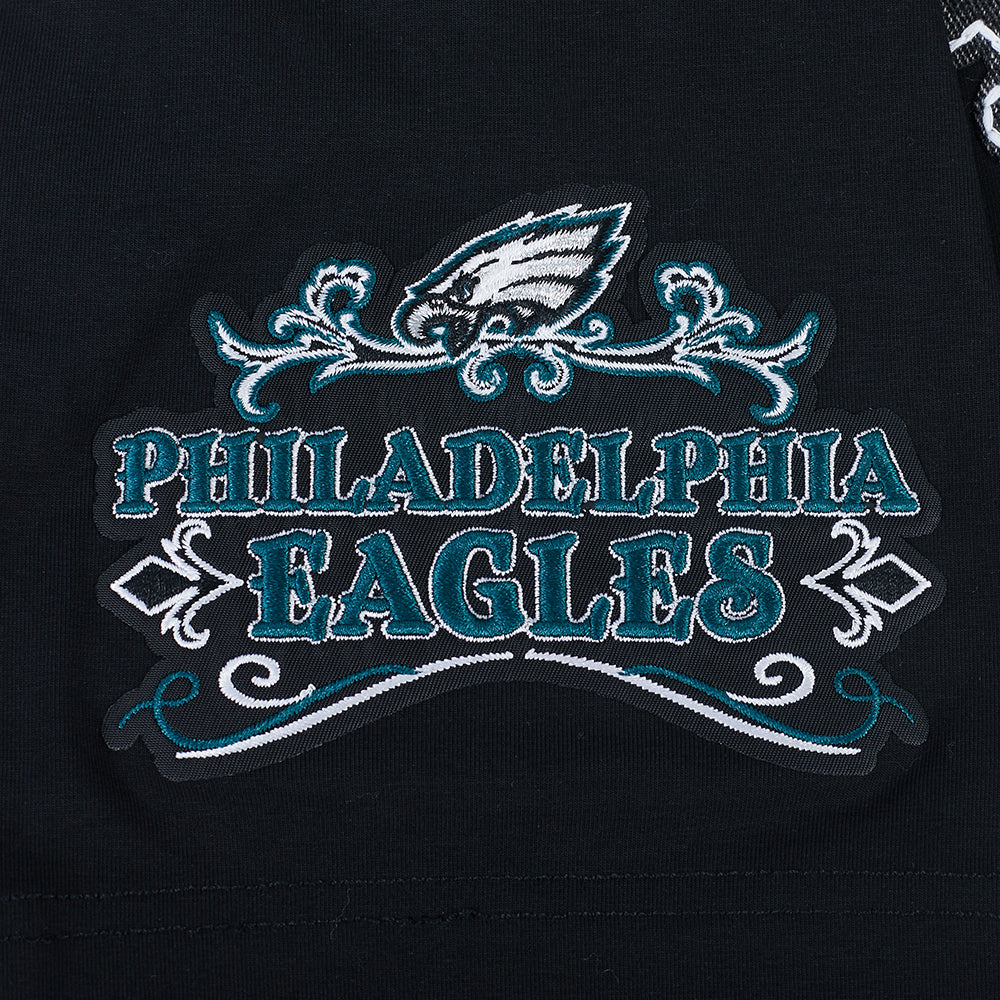 NFL PHILADELPHIA EAGLES REBEL ATHLETICS T-SHIRT EN JERSEY SIMPLE À LOGO EMPILÉ POUR HOMME (NOIR)