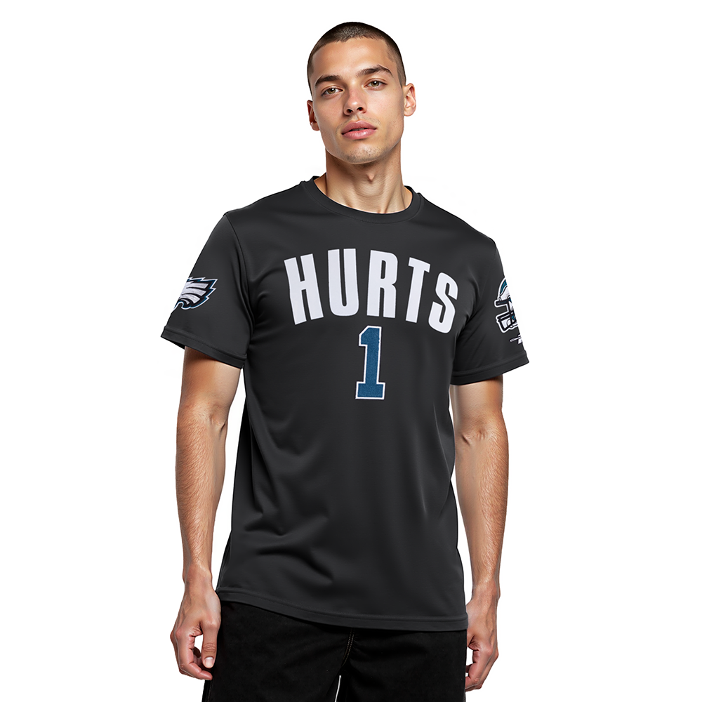 NFL PHILADELPHIA EAGLES JALEN HURTS #1 CLASSIC PNN MEN'S SJ TEE (BLACK)